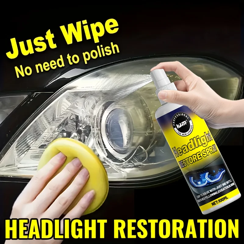 Kjm Multifunctional Headlight Restoration Spray, 10-Year Clear Coating, Instant Shine, UV Protection, Easy Use, No Power Needed