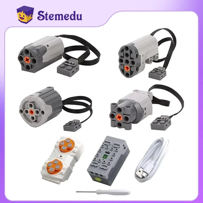 8PCS APP Programming 8-way Remote Control Power Functions Building Block M/L/XL/Sevro Motor Power Group For All Brands DIY Toys