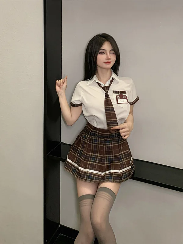 New Fashion Mature Charm Elegant Bold Uniform Temptation Passion Campus Sexy Pleated Skirt Academy Style Cute JK Skirt Set S3AC