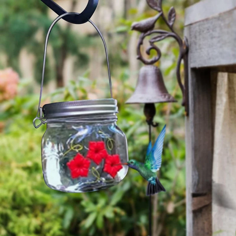 1Pack Mason Jar Bird Feeder With Flower Feeding Ports For Outdoor Hanging Yard Garden Decoration