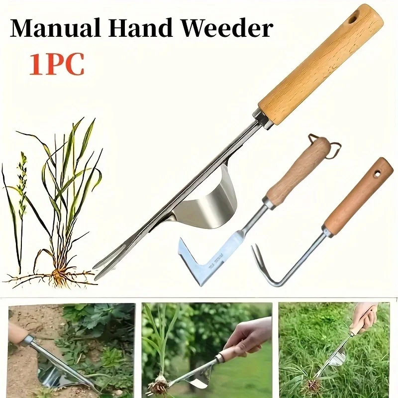 Extrator de ervas daninhas manual de aço inoxidável, Jardim Hand Weeder, Rake Sharp Tines, Grass Rooting, Ferramenta de ervas daninhas para remover facilmente ervas daninhas, 1Pc