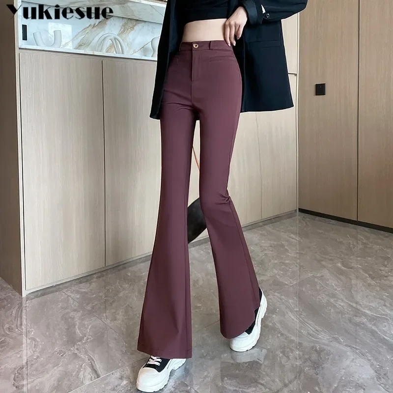 

2023 Spring Autumn Fashion Korean High Waist Casual Solid All-match Office Lady Full-length Temperament Flare Pants Women Slit