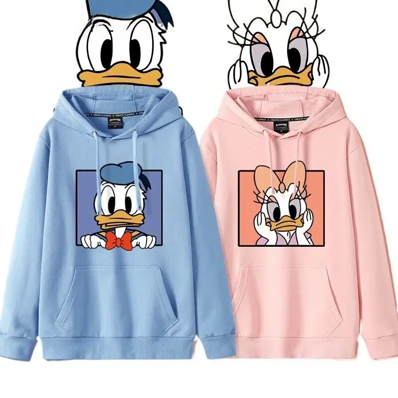 Lovers Disney Donald Duck Daisy Duck Hooded Hoodie Women Sweater Loose Cartoon Streetwear Women Kawaii Clothes