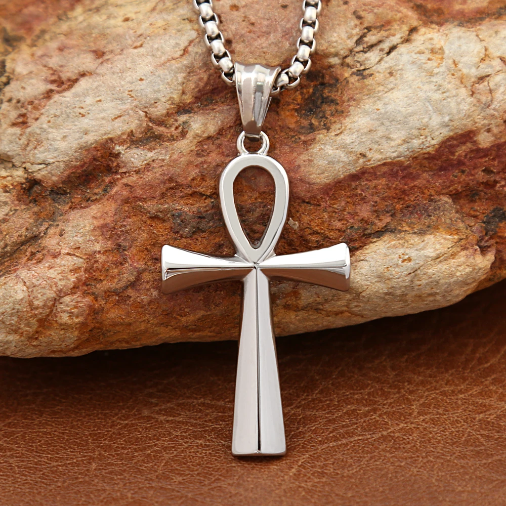 Fashion Vintage High Polish Stainless Steel Ankh Cross Pendant Necklaces for Men Women Classic Simple Jewelry Gift Accessories