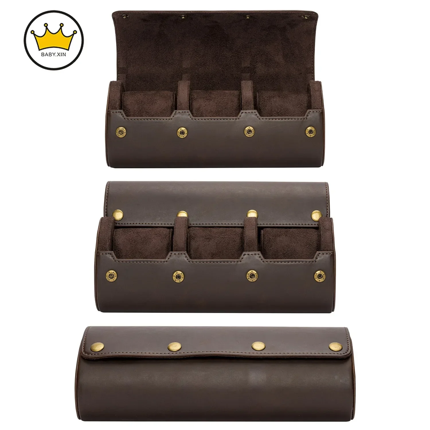 

Vintage Crazy Horse Leather Watch Storage Box Three Sets of Outdoor Travel Convenient Oval Creative Watch Box