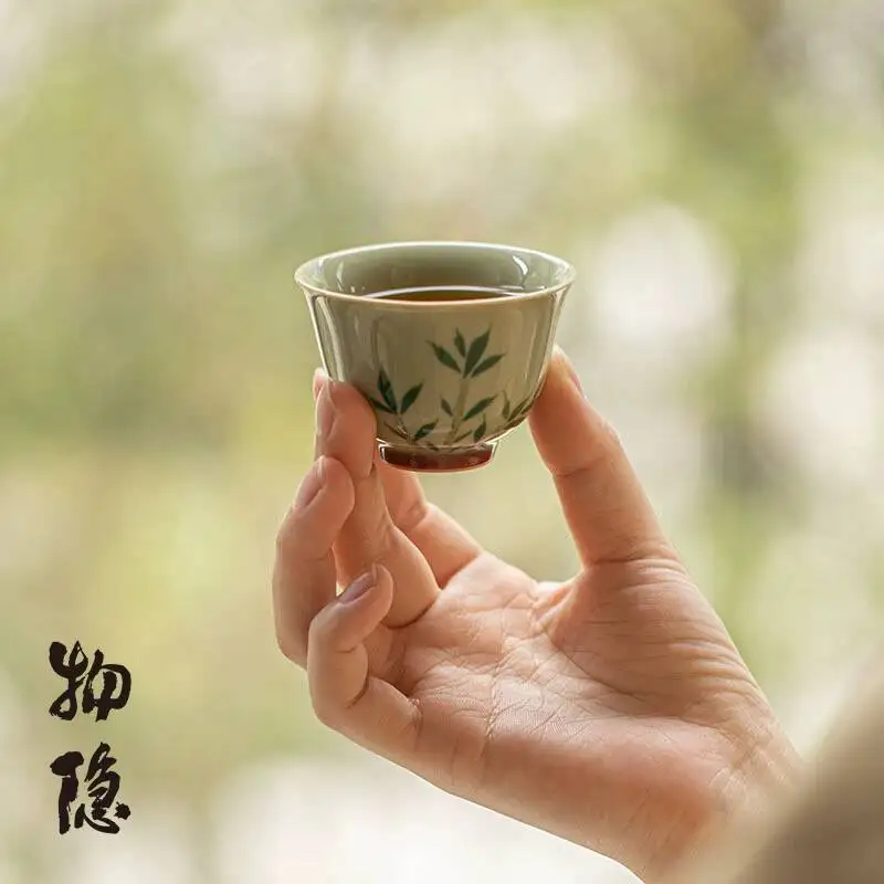 Wuyintang secret Color Glaze Hand Painted Bamboo Kung Fu Set Ceramic Room Single Cup For Drinking Tea