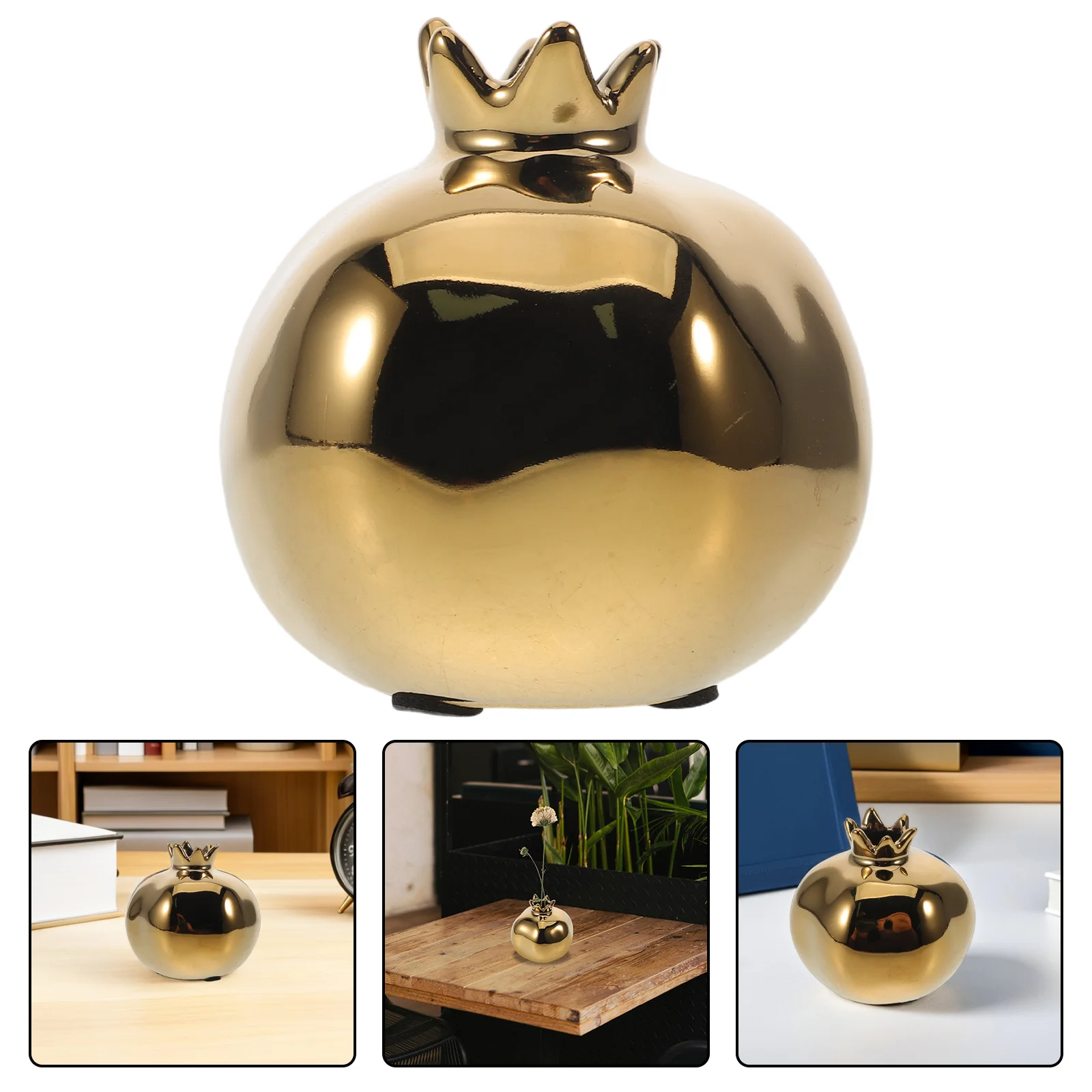 

Pomegranate Shaped Ceramic Vase Gold Finish Floral Container for Home Bar Desktop Table Centerpiece Hydroponics Flower Planter