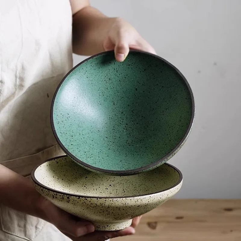 

Керамическая миска для лапши ручной работы для домашнего использования, противотепловая, усовершенствованная западная кухня для специального использования, миска для салата с фруктами и высокими ножками