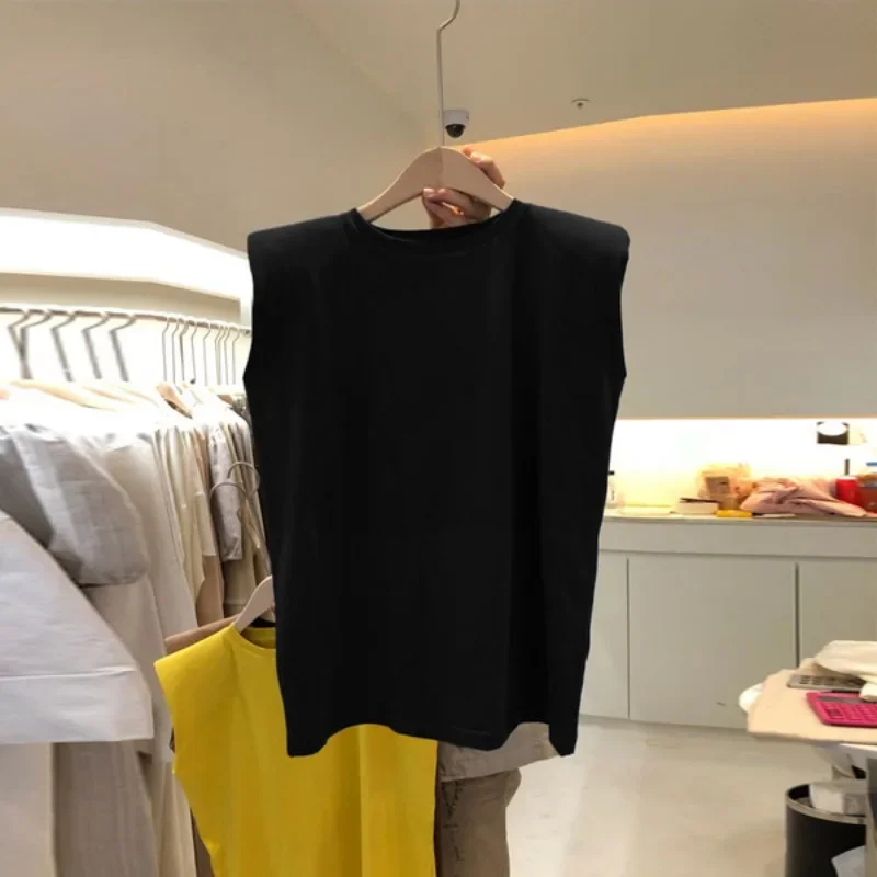 เสื้อกั๊กคอกลมสีทึบสำหรับผู้หญิงใหม่เสื้อแขนกุดแบบลำลองแบบเรียบง่ายเสื้อยืดทรงหลวมเสื้อยืดเสื้อยืด MODE KOREA ฤดูใบไม้ผลิฤดูร้อน