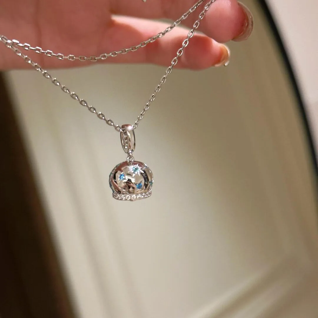 Exquisite jewelry Korean style light luxury super flash blue diamond hat necklace women niche design exquisite high-end