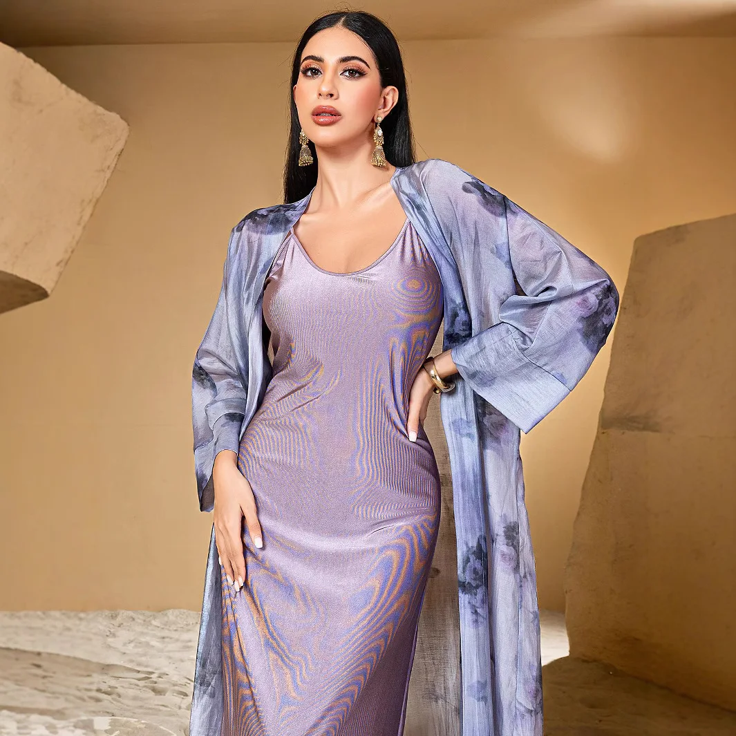 

Ramadan Eid 2 Piece Abaya Set Muslim Dress Kimono Cardigan for Women Robe Femme Musulmane Kaftan Kebaya Islam Jalabiya Outfits