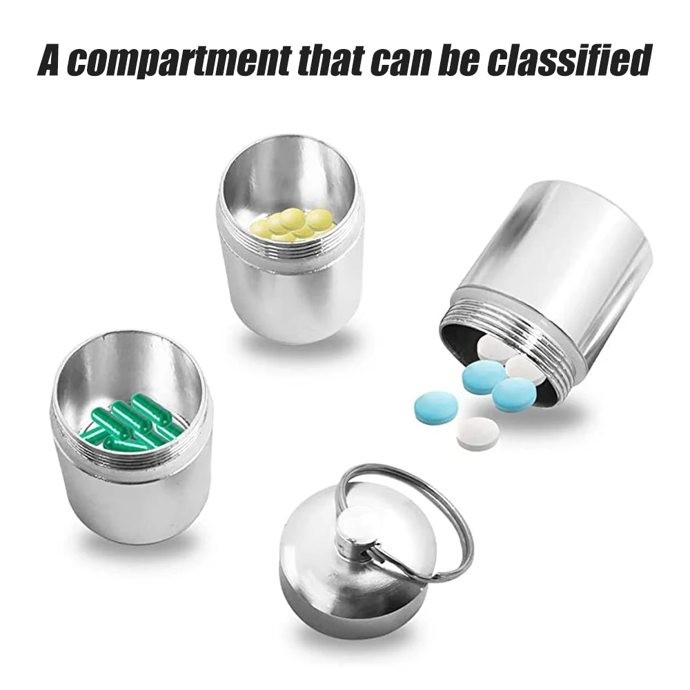 1Pcs Portable Pill Cases,Metal Pocket Pill Boxes Keychain for Purse for Travel,3 Compartment Waterproof Daily Pill for Men/Women