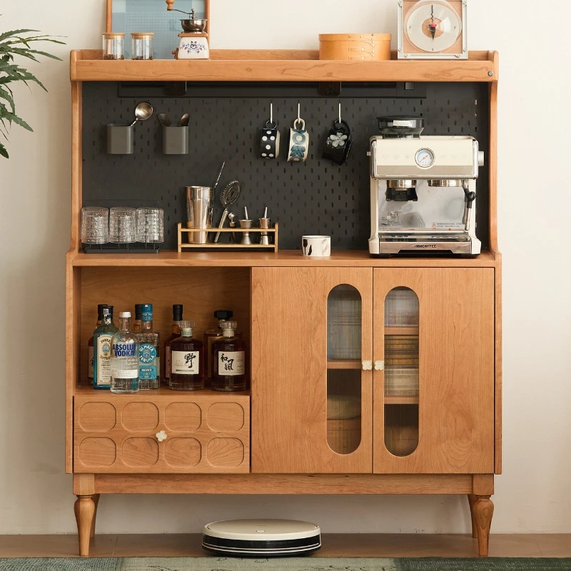 

All solid wood dining side cabinet glass door double high cabinet