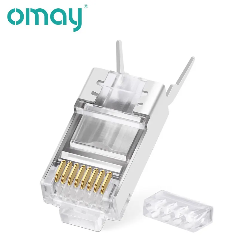 OMAY RJ45 Stecker Netzwerk Kabel 100 0M 10/50/100 stücke Schwalbenschwanz Cat7 Stecker Gold-überzogene geschirmt FTP 8P8C Crimp