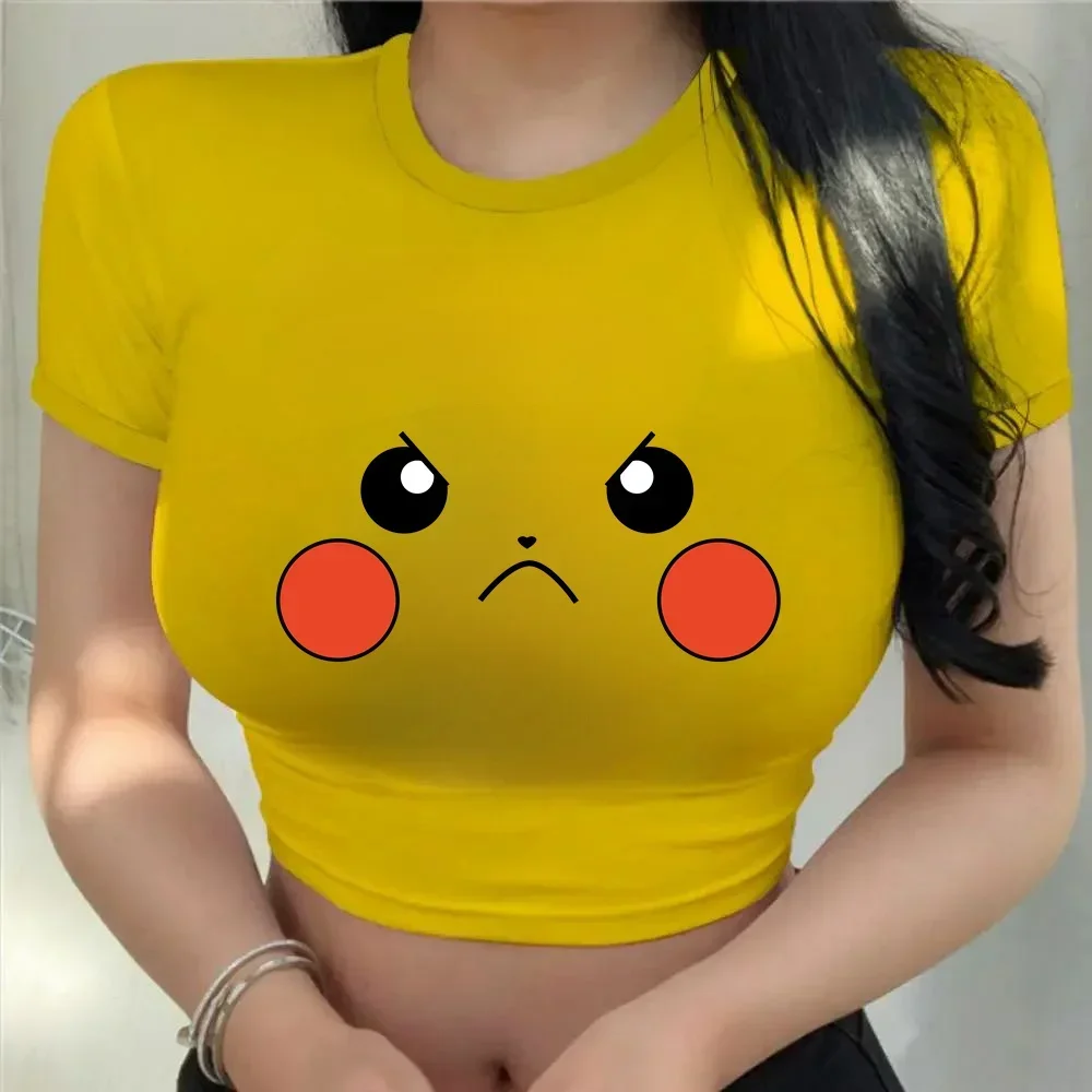 Pokemon Summer women\'s T-shirt yk2 crop top girls round neck T-shirt