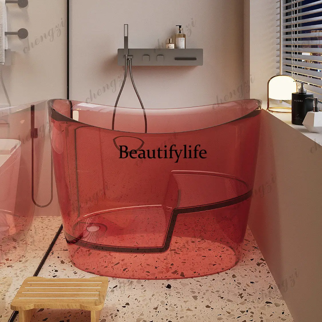 Natural transparent resin freestanding bathtub Family B & B Hotel Japanese-style deep bubble small apartment bathtub