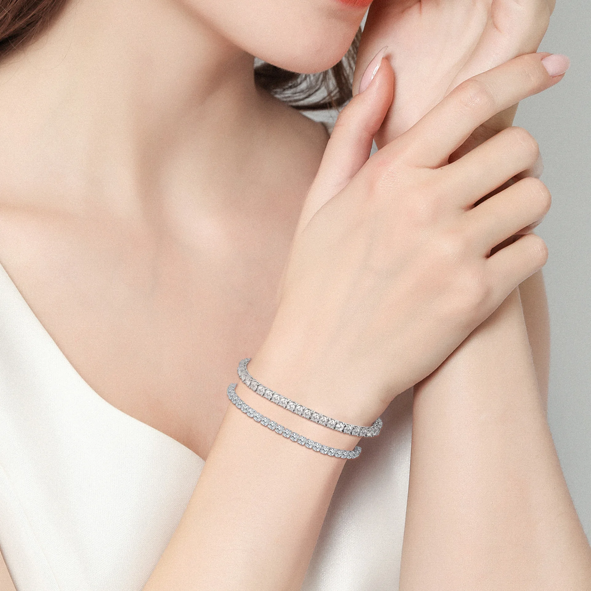 High Quality S925 Silver Platinum Plated Moissanite Tennis Bracelet Sparkling Diamond Personality Wedding Jewelry Gift For Women