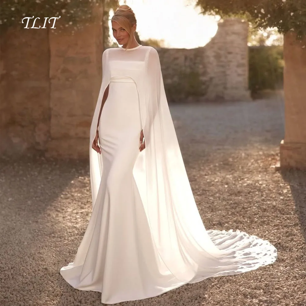 TLIT Vintage Ivory Elastic Satin Wedding Dresses Customized Spaghetti Strap with Crystals with Chiffon Jacket Bridal Gowns