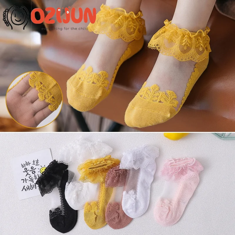 Summer Baby Girls 0-8 Y Ruffle Lace Ultra-Thin Crystal Sheer Socks Kids Girls Princess Ankle Frilly Lace Invisible No Show Socks