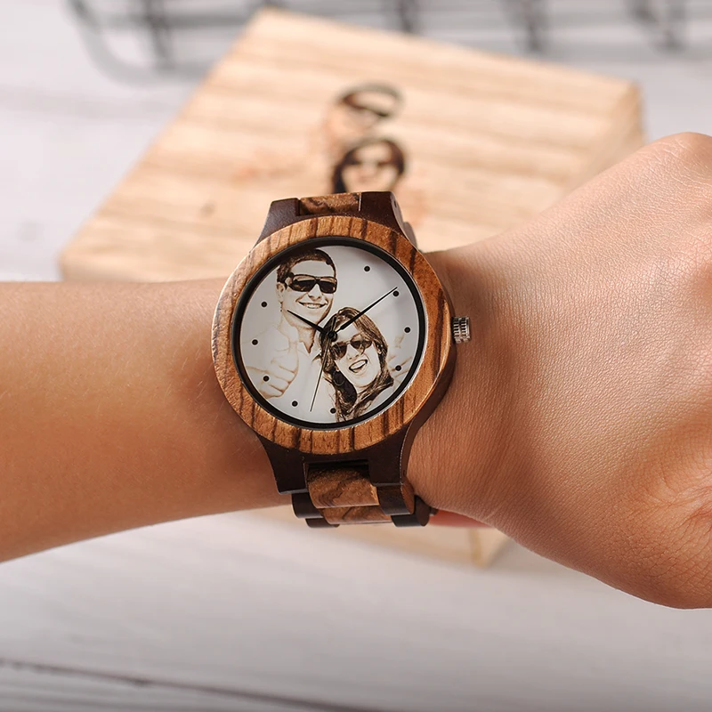 Personalized Photo Watches for Men Women Unique Wooden Wristwatch Custom Engraving Gift for Couple Boyfriend Christmas 2022