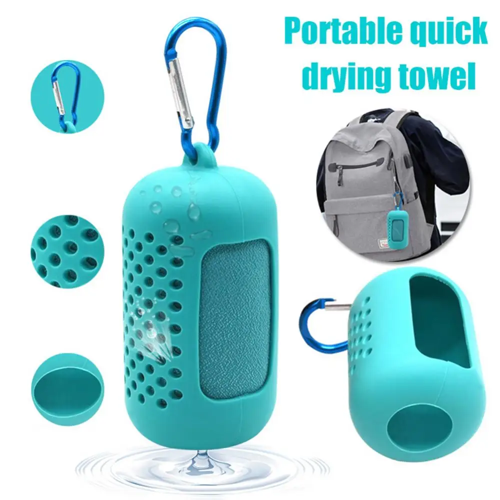 Silicone Case Quick Dry Towel Keychain Microfiber Gym Cycling Beach Sports Cooling Shower Bath Towel Swim Towels Hand Face Towel