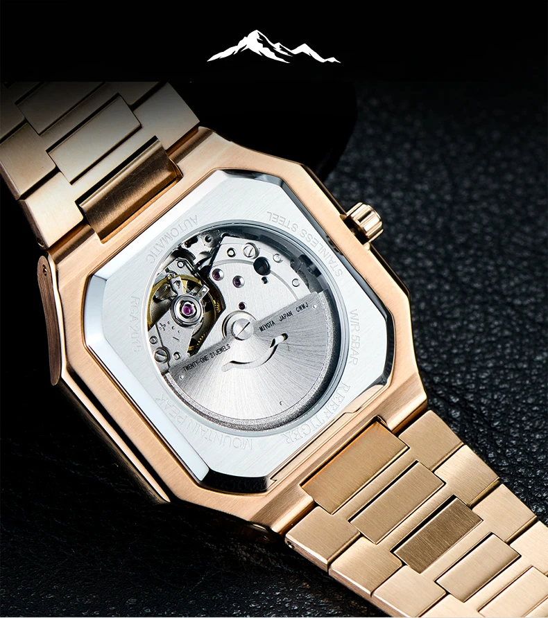 Reef Tiger Men Automatic Watch 44mm Square Luxury Mechanical Wristwatch 5ATM Waterproof Luminous Sapphire Mirror Date