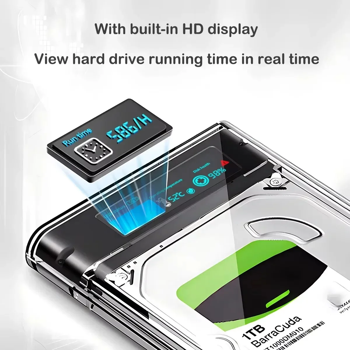 2.5'' HDD SSD Case With Display Screen Transparent HDD Enclosure SATA to USB 3.0 Hard Drive Case External Support 6TB Tool-Free