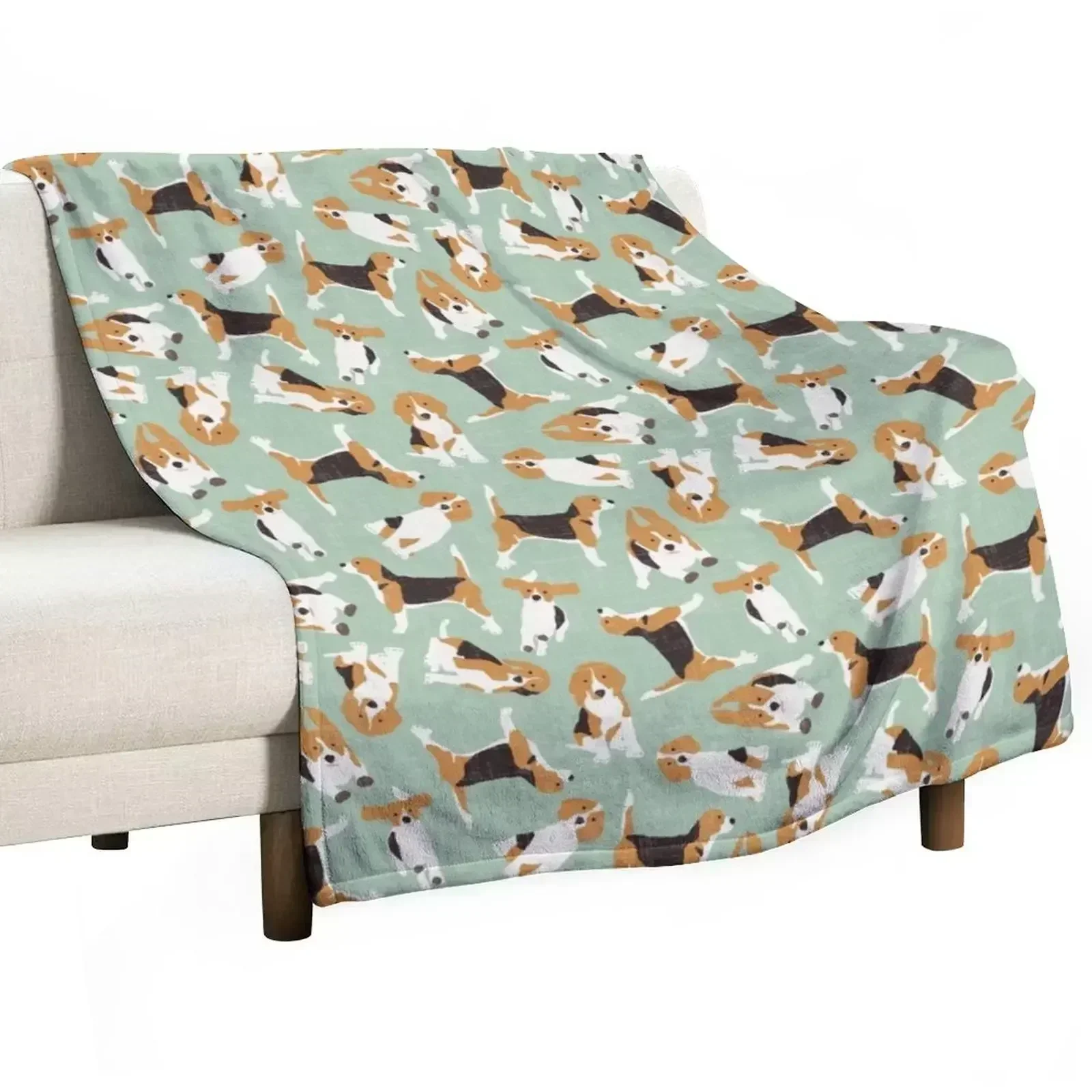 beagle scatter mint Throw Blanket Sofa Quilt Picnic Decorative Throw Furry for sofa Plaid on the sofa Blankets
