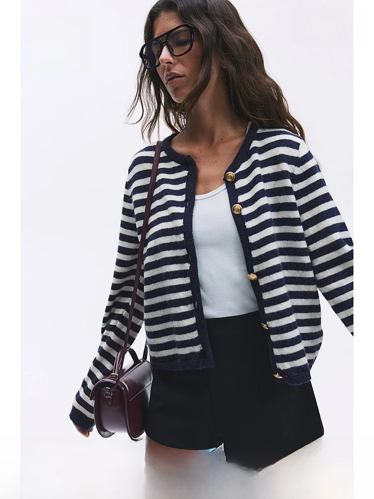 

H&M Women's Slim Fit Knitted Cardigan Miu Series Casual Sle Long Sve Regular Length Polyester Acrylic Nylon Wool Blend