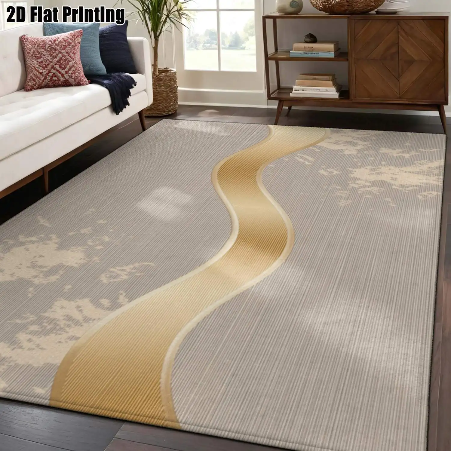 1Pc 2D Printed Carpet: Light Brown Gold-Plated Wave Abstract Pattern, Modern Simple Instagram Style, Home Decor, Multiple Sizes, Machine Washable, for Entrance, Dining, Foyer, Bedroom, Study, Living Room