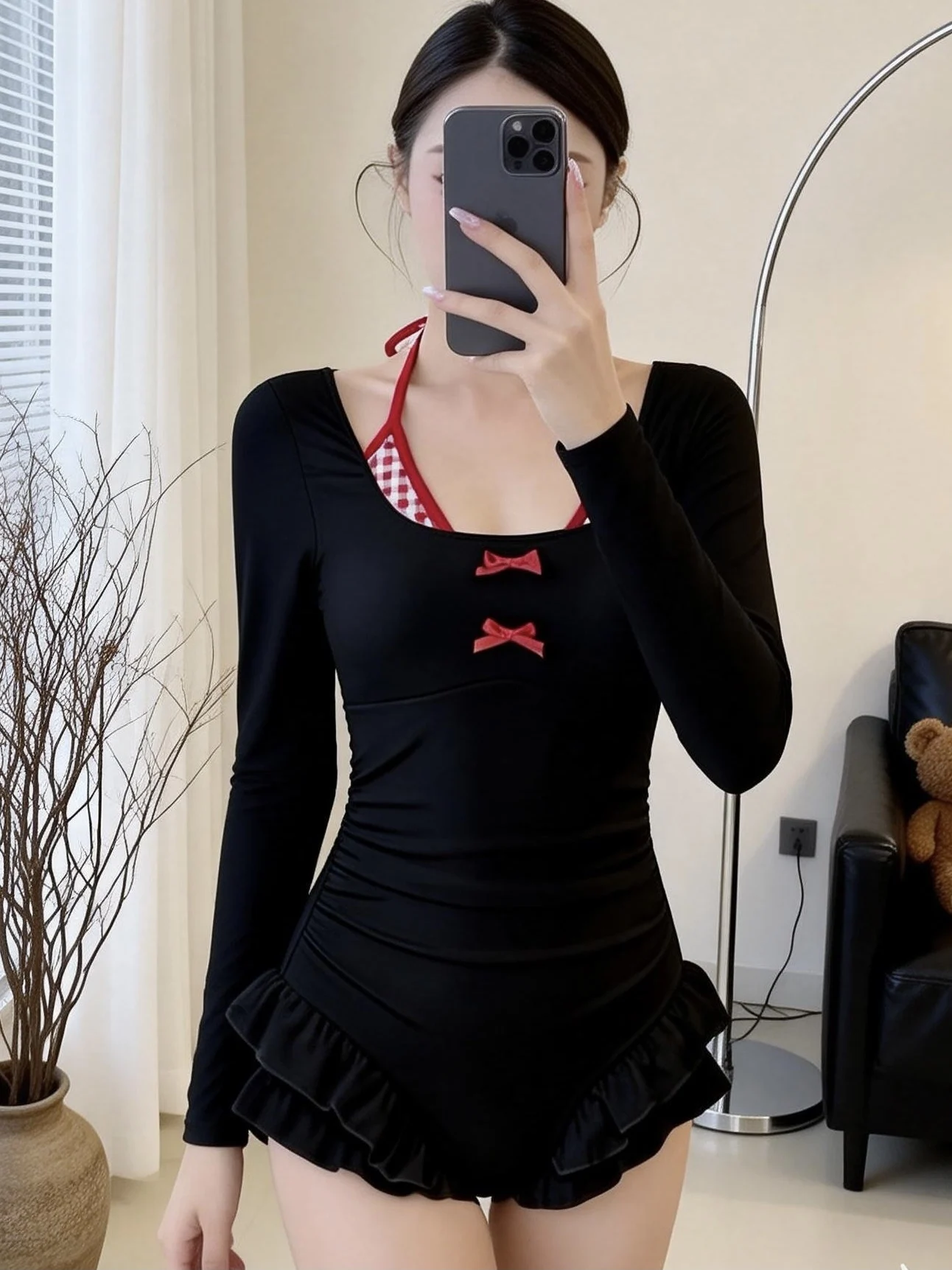 

Женский слитный купальник Alice с V-образным вырезом и длинными рукавами, термокупальник для спа-отдыха, консервативный, повседневный, для студенток