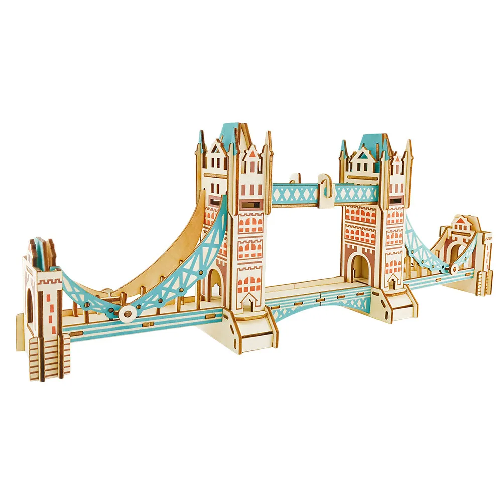 Wooden 3D Puzzle London Tower Bridge DIY Creative Educational Jigsaw for Kids Enhancing Imagination and Creativity