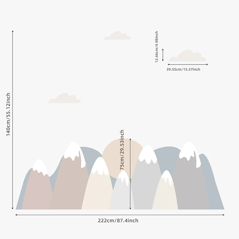 Imagem -05 - Grande Cor Quente Montanha Parede Adesivo Impermeável Tecido sem Costura Musselina Parede Mural para Crianças Quarto Berçário e Sala de Estar Decoração