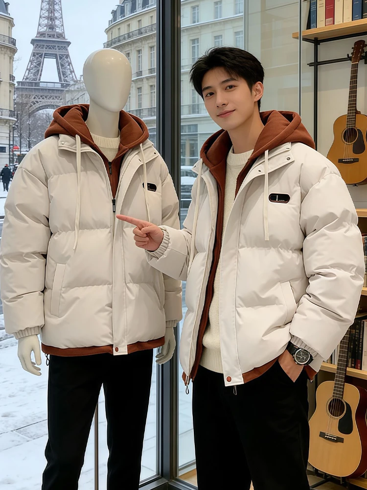 

Thiened American Sle Hooded Cotton Jaet for Men Winter Warm Outerwear Youth Casual Long Sve Zipper Closure Color