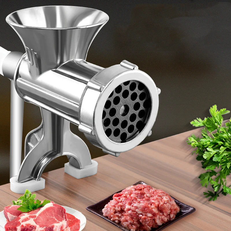 Manual Meat Grinder Silver Aluminum Alloy Powerful Home Sausage Kitchen Appliances Vegetable Chopper Pepper Supplies Mincer Hand