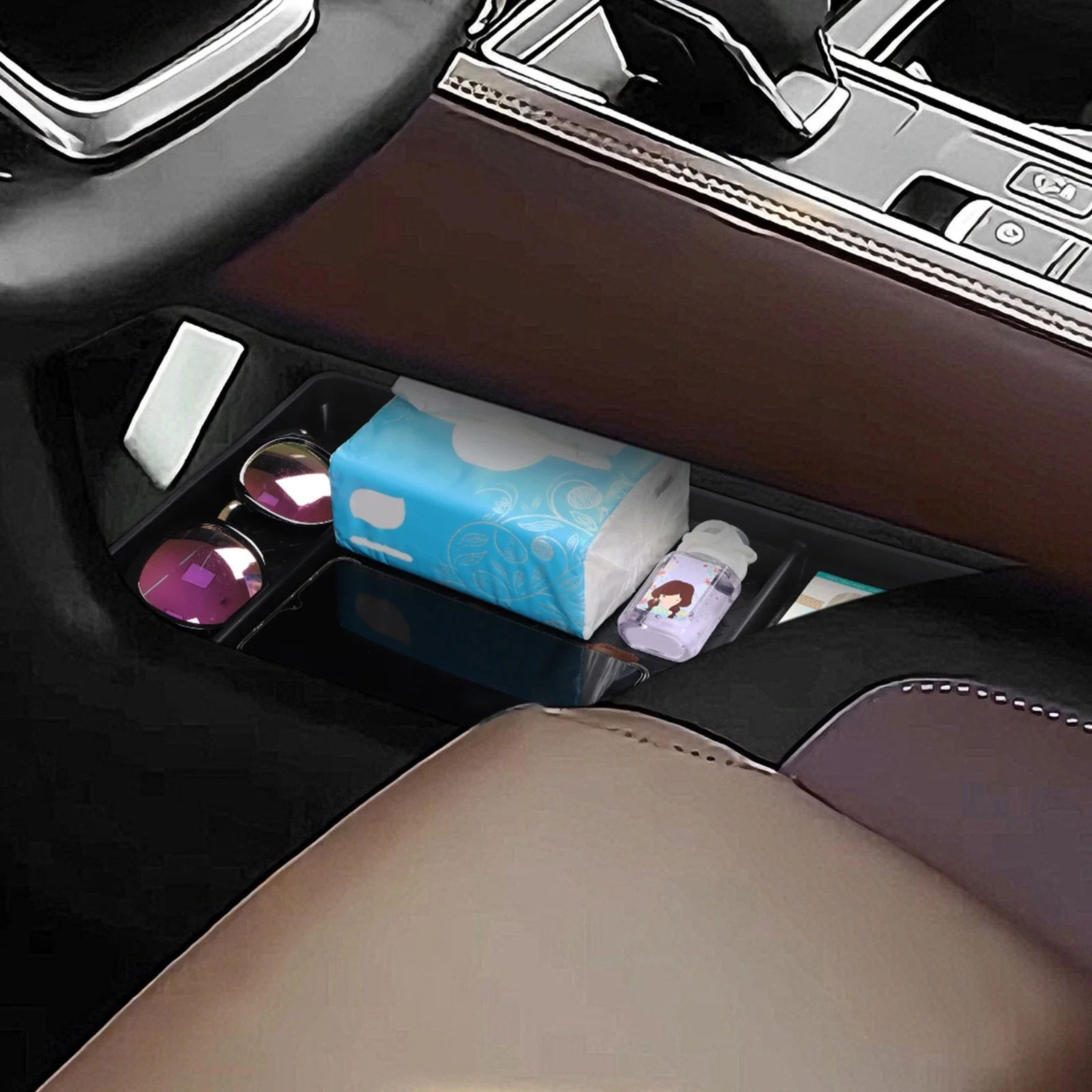 For Nissan Pathfinder 2022 2023-2025 R53 Center Console Lower Storage Box Armrest Storage Box Multi-functional Car Phone Holder view 3