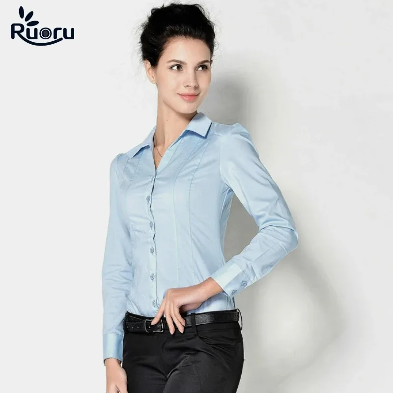 

Ruoru Fashion Women Bodysuits Office Lady Work Uniforms Long Sleeved Body Shirt Turn-down Collar White Tops and Blouses Female