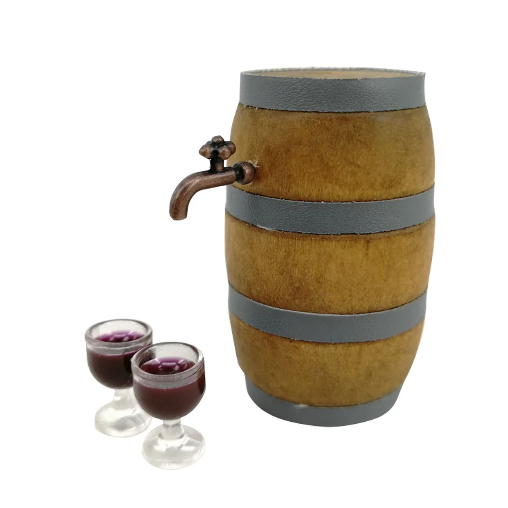 Set di botte di vino rosso in miniatura Realistico Pub Bar Decor Forniture per feste Rubinetto Bicchiere da vino Decorazione di scena Puntelli Casa da gioco