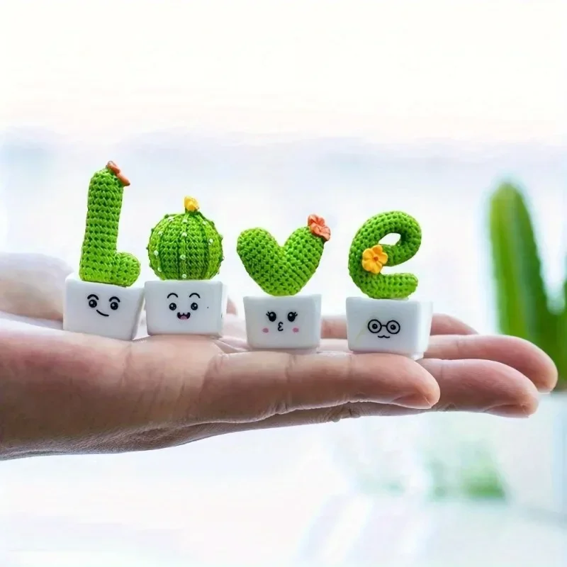 1 Set of 4, Resin Succulent Cactus Mini Green Plant Car Office Home Living Room Crafts Creative Small Fresh Cactus Decoration