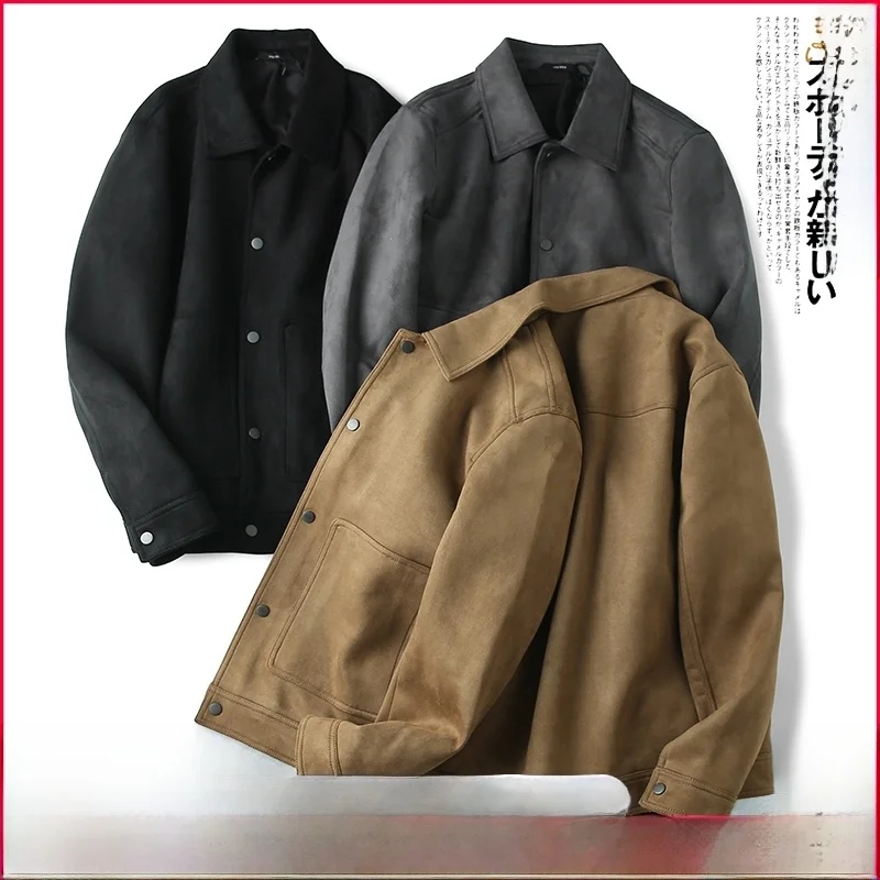 

Retro Suede Jaet Loose Casual Collar Pure Color Men's Autumn Winter Faion Outerwear Youth ular Stand Fit Long Sve