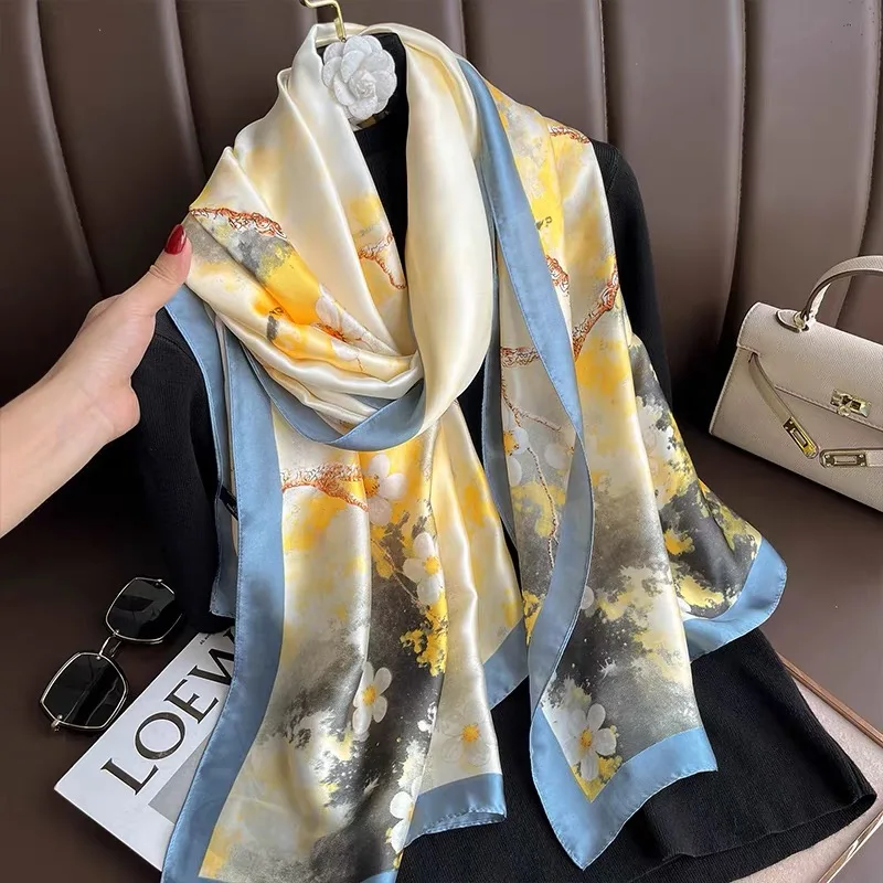 Spring Scarf Women\'s Luxury Design Scarf Silk Smooth Scarf Soft Muslim Headband Shawl Beach 85x180cm