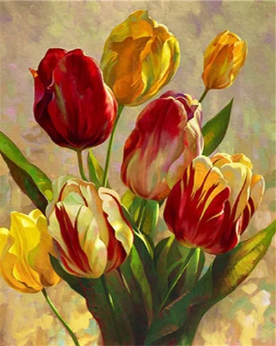 GATYZTORY Ölgemälde nach Zahlen, rosa Landschaft, DIY-Zimmer-Wandkunst, Bilder nach Zahlen, Blume für Erwachsene, Heimdekoration