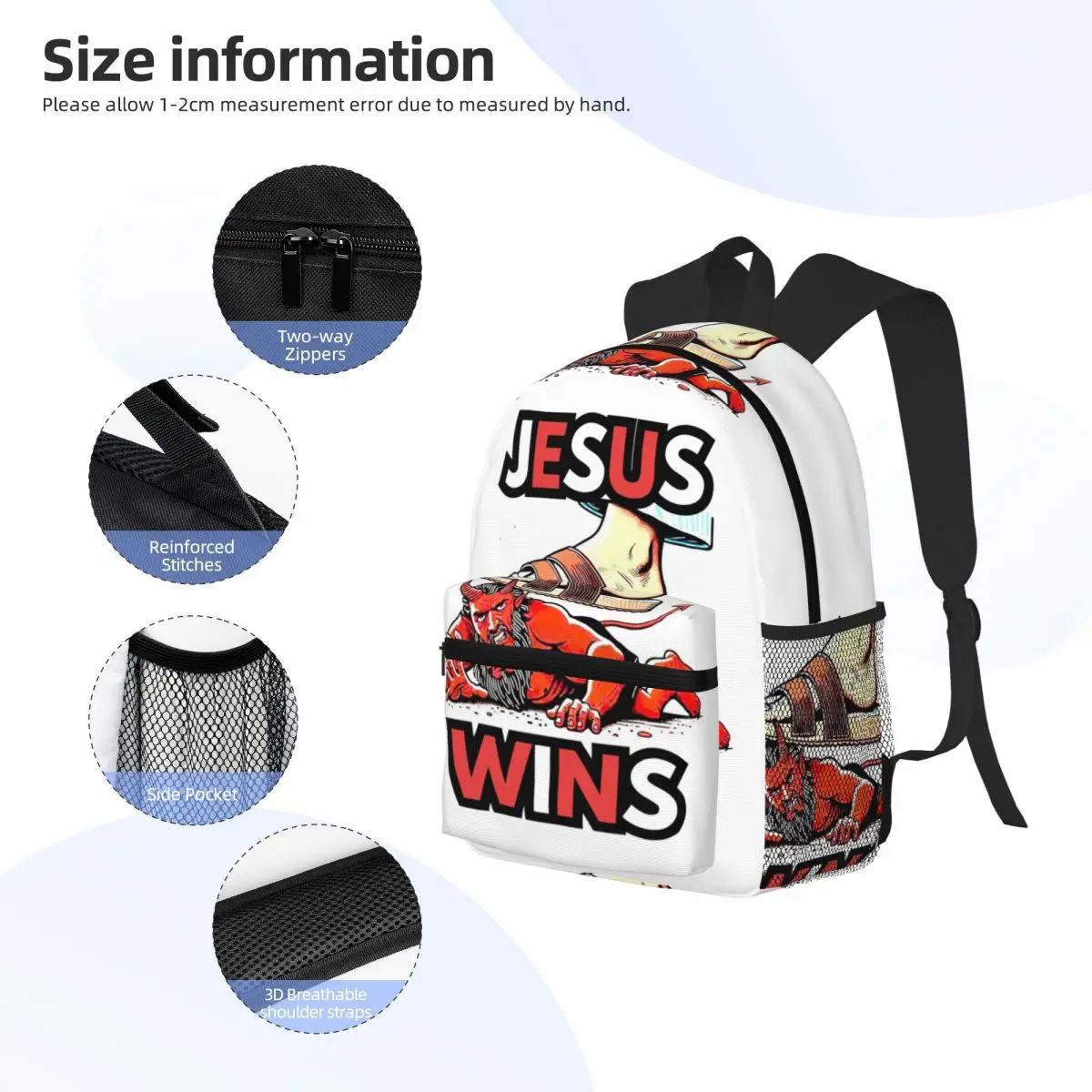 يسوع يفوز حقيبة ظهر الطالب المدرسية المشي لمسافات طويلة السفر Daypack للرجال النساء أزياء الكتب حقائب الكتف #5