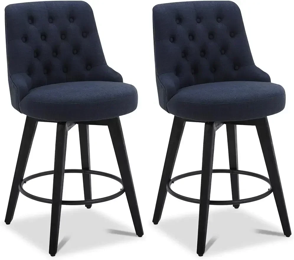 Watson & Whitely Modern Swivel Bar Stools, Performance Fabric Upholstered Counter Height Bar Stool with Back, Solid Wood Legs,