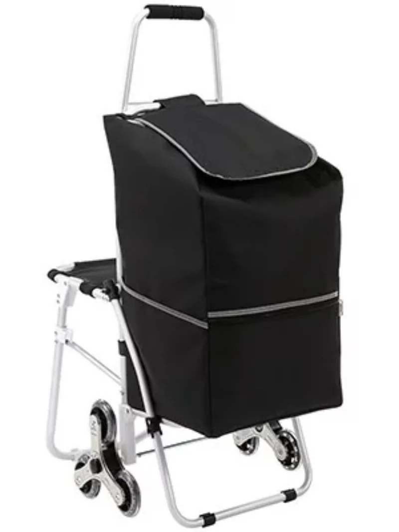 BENTISM Stair Climbing Cart 50L Foldable Shopping Cart w/ Waterproof Bag & Seat