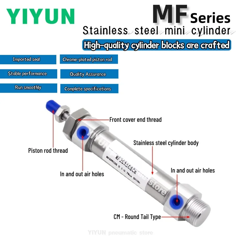 

MF32/40X25SCM X50X75X100X125X150X175X200X225X250X275X300X350X400X450/X500SCM,YIYUN,мини-цилиндр из нержавеющей стали, серия MF