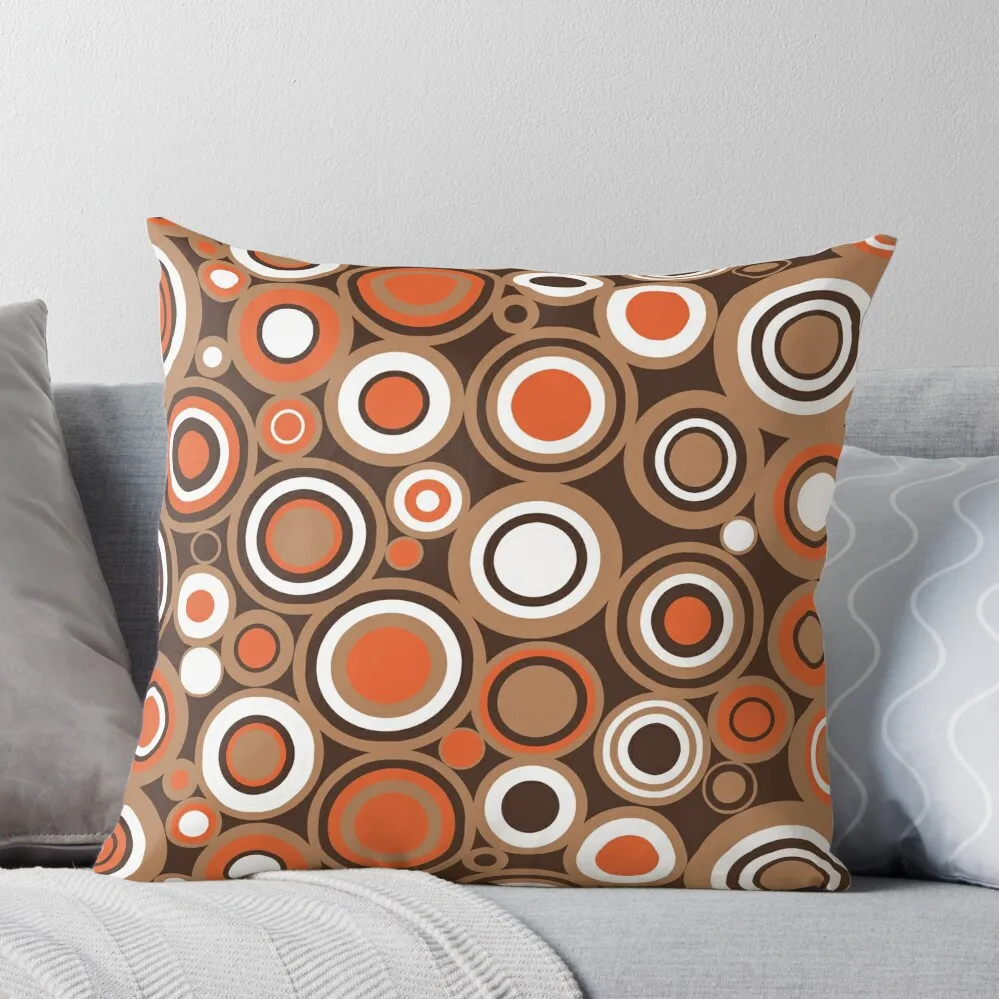 

Orange, White and Brown Circle Retro Pattern Throw Pillow Christmas Pillows Decorative Cushion Ornamental Pillow