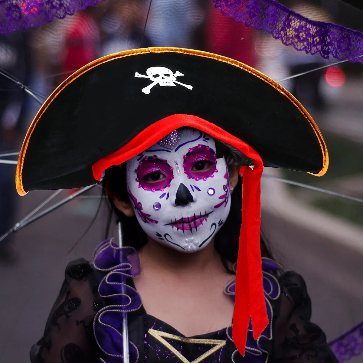 3 قطعة مجموعة قبعة القراصنة تصميم الجمجمة النسيج الأسود زي ملحق حفلة الهالوين تأثيري الدعائم قبعة قرصان تأثيري الدعائم