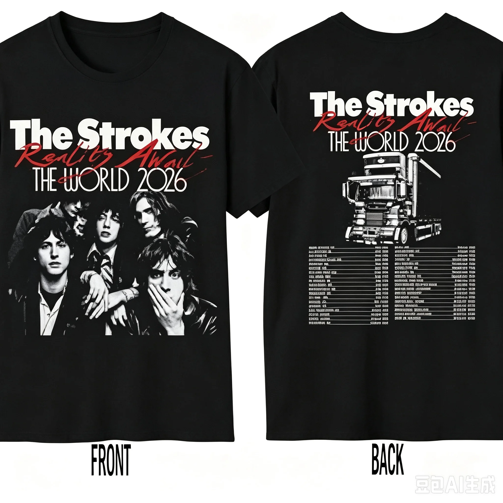The Strokes Reality Looking Forward To 2026 World Tour T-shirt Retro Concert Pattern Short Sleeve Tour Merch Top Y2k