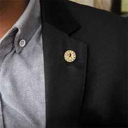 Tangula Trendy Engraved Zodiac Sign Brooch Stainless Steel Round Badge Mens Shirt Lapel Pin Wedding Jewelry Gifts for Groom